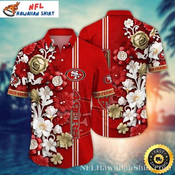 49ers Bold Florals And Stripes Hawaiian Shirt