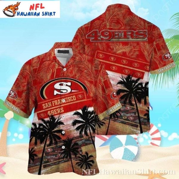 49ers Tiki Sunset Red Palms Hawaiian 49ers Shirt