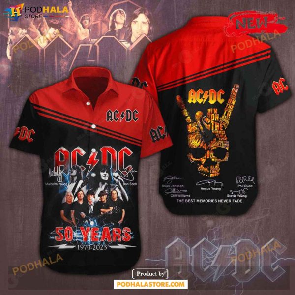 Acdc 50 Years 1973-2023 Rock Music Memories Red Design Hawaiian Shirt