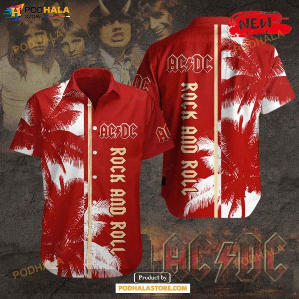 Acdc Rock And Roll Red Coconut Tree Design Hawaiian Shirt