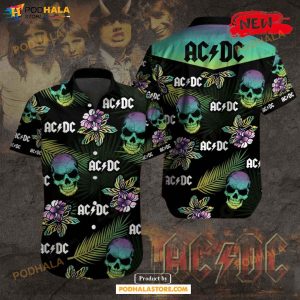 Acdc Rock Music Skull Leaf Design Hawaiian Shirt