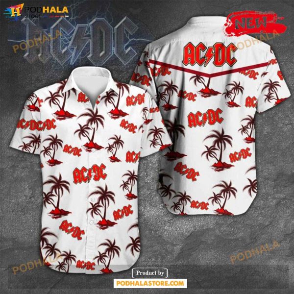 Acdc Rock Music White Hot Coconut Tree Design Hawaiian Shirt