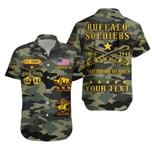 (Custom Text and Chapter) Buffalo Soldiers Hawaiian Shirt Camouflage American Heroes BSMC Hoodifize